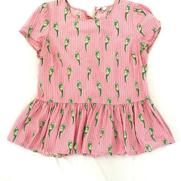 Crown & Ivy ruffle pink green blouse Womens Small parrots feminine resort beachy - Picture 2 of 7